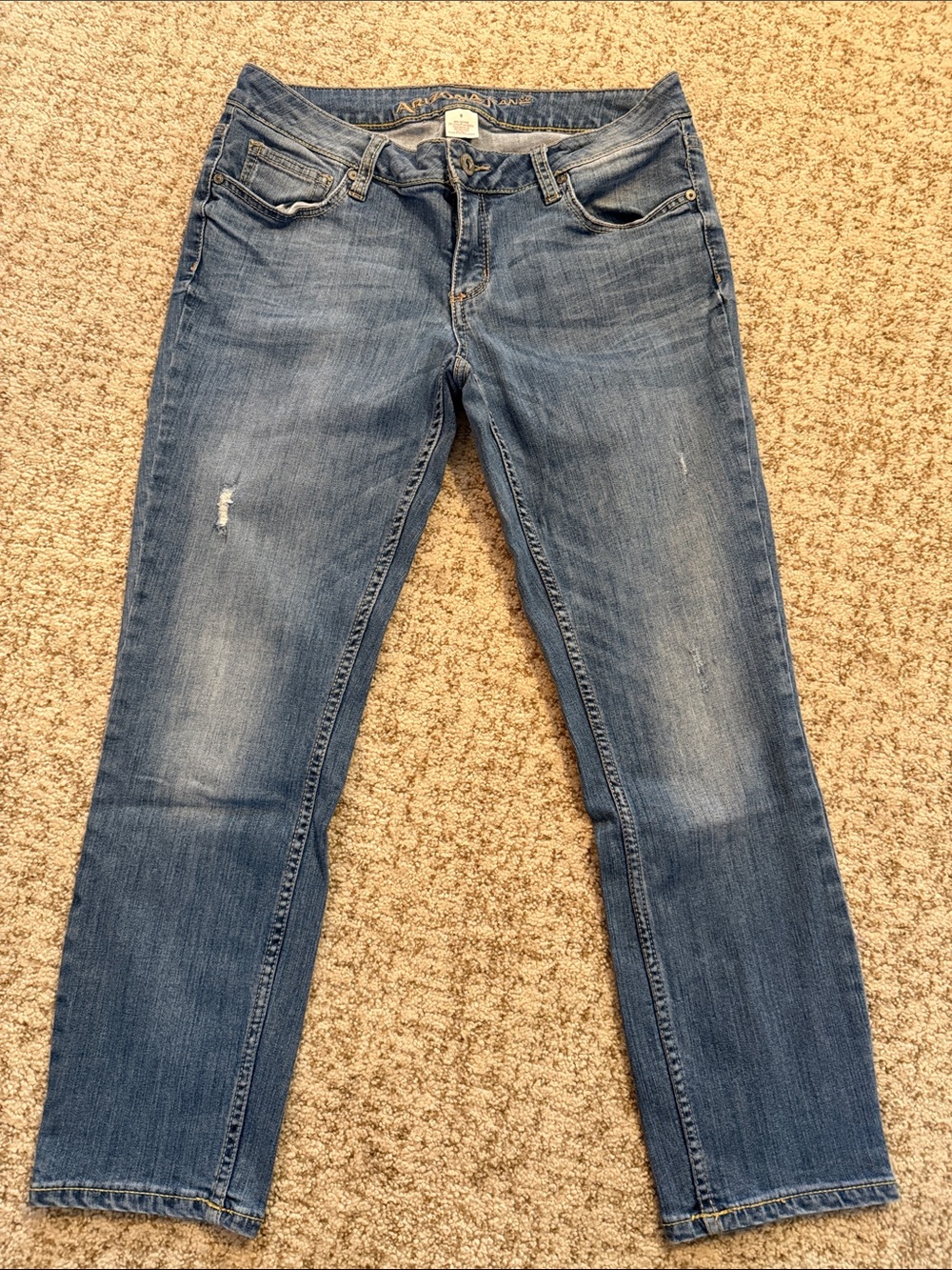 Arizona Jean Company Distressed Mid Wash Straight Leg Jeans